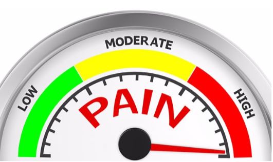 Pain Tolerance Meter with the gauge reading 'high'