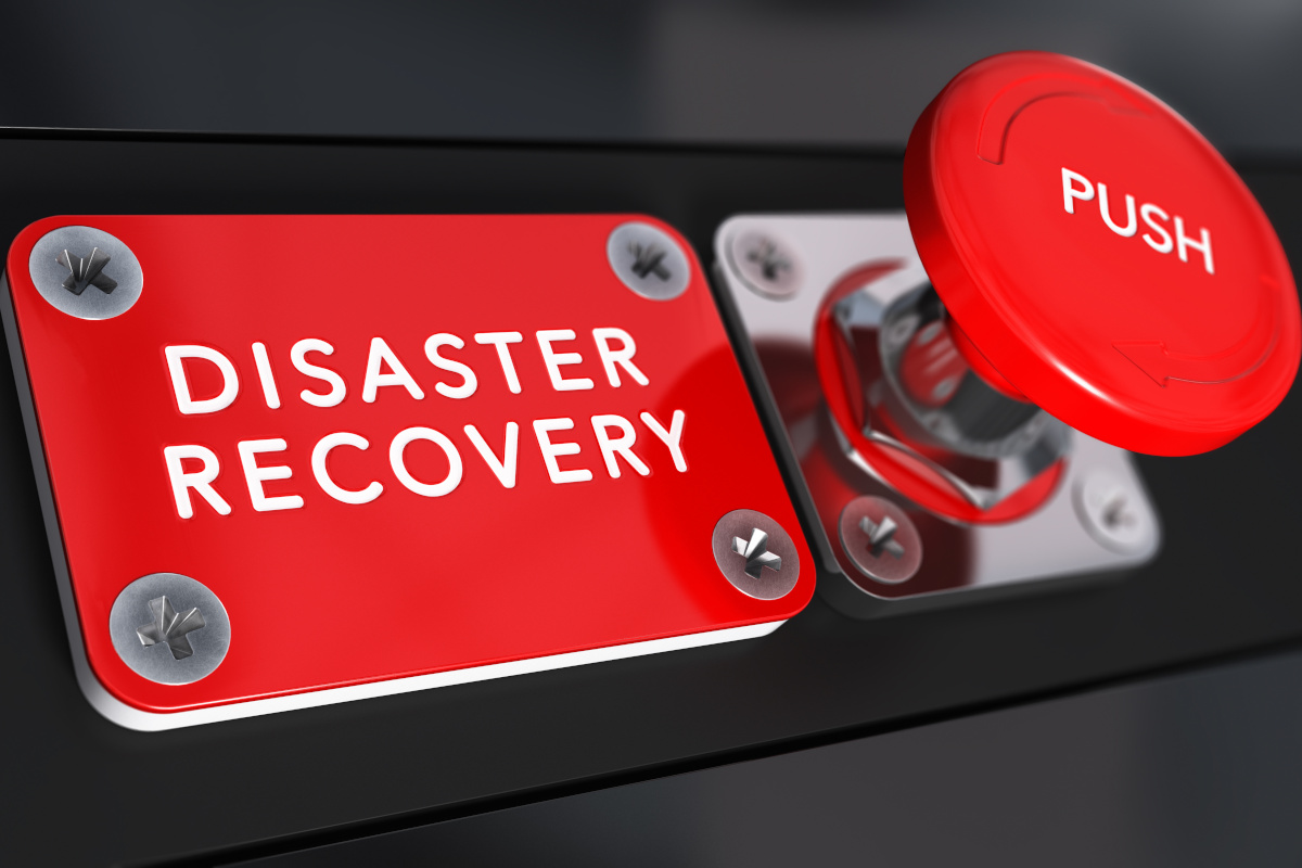 A red button labeled disaster recovery