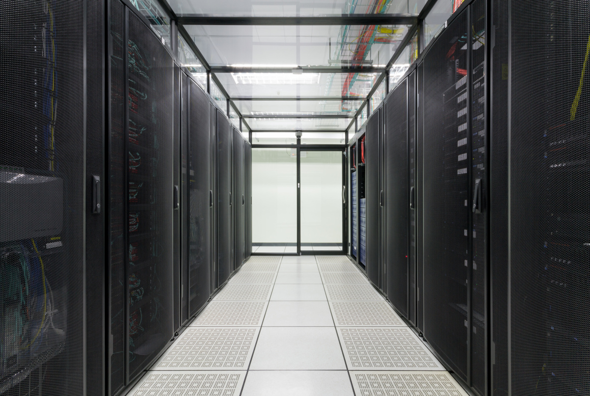 An aisle in a server room