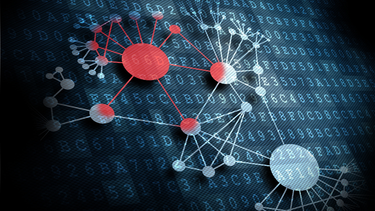 Graphical representation of a computer virus spreading in a network