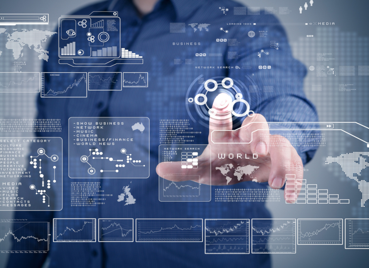 Man pointing at digital diagram