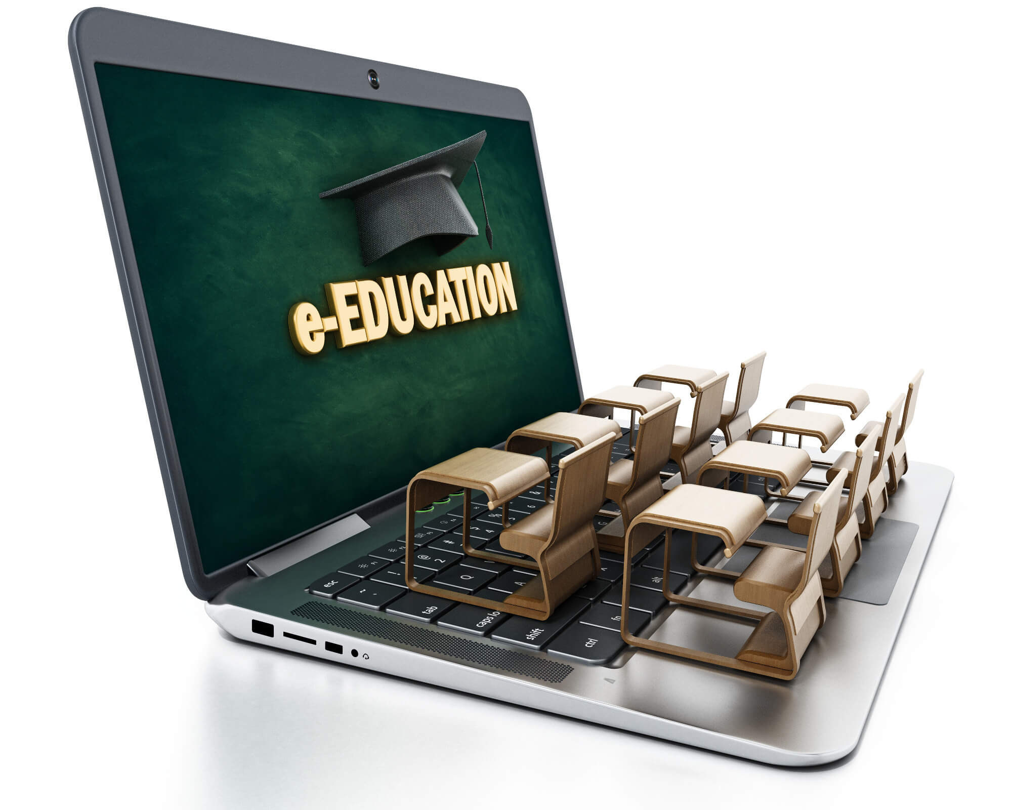 e-Education - student desks on laptop computer keyboard  
