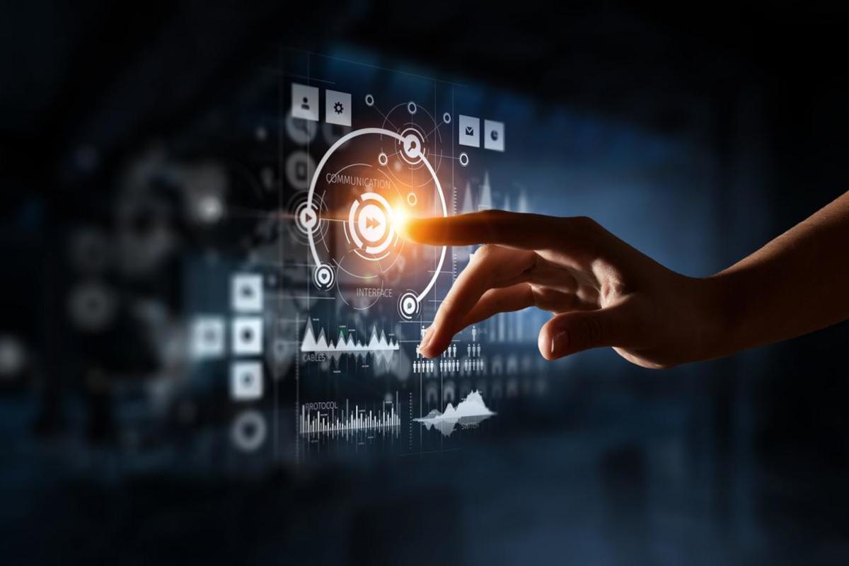 Businessmen using digital diagram