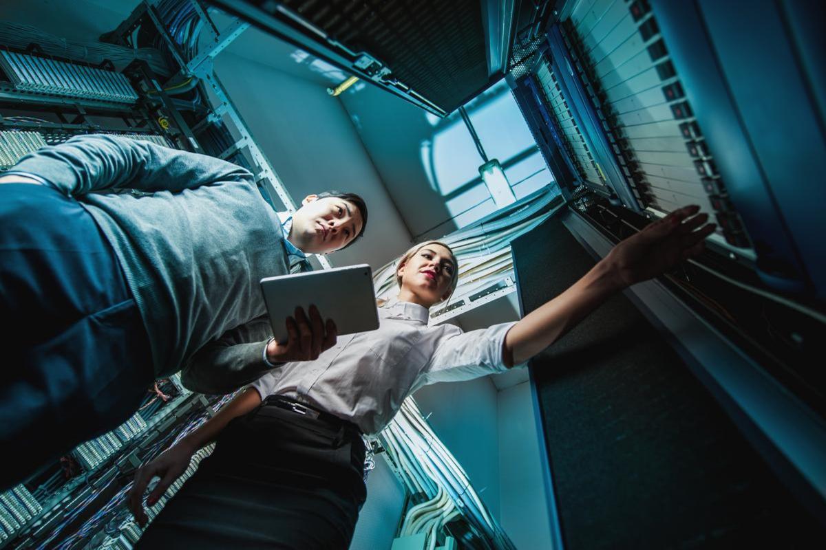 Person working in server room