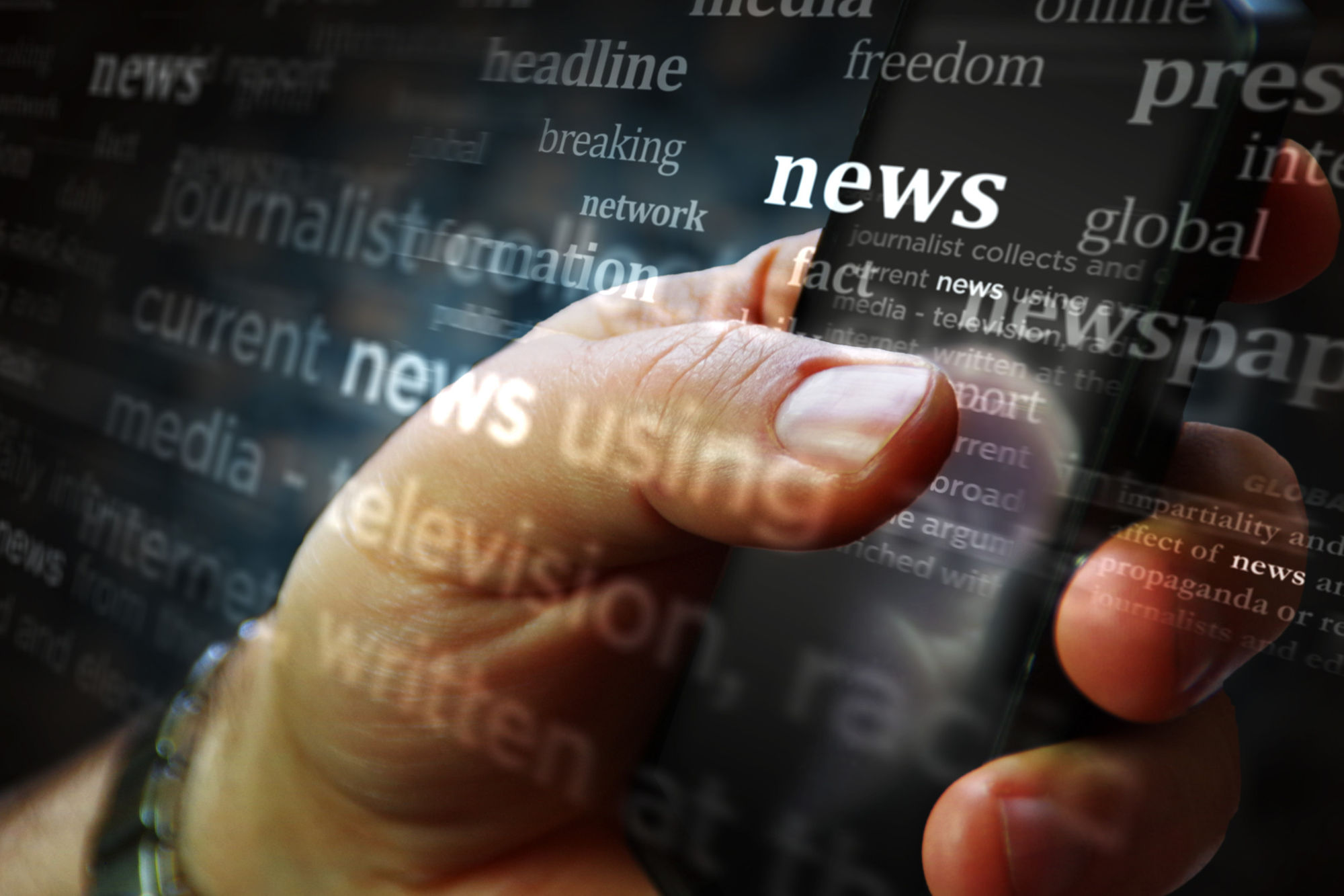 Man looking at global breaking network news on mobile phone